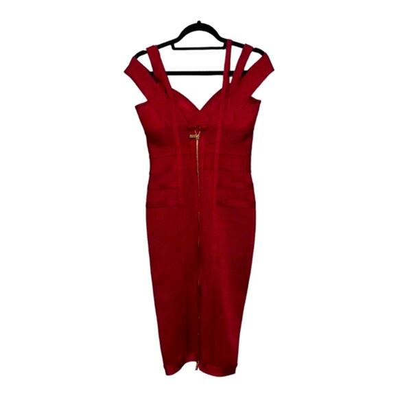 NWOT House of CB London Mimi Red Shimmer Bandage Bodycon Midi Event Dress - Picture 3 of 13